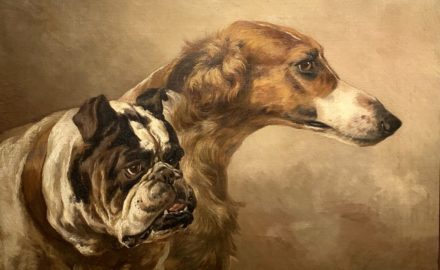 Portrait of a Borzoi and a Bulldog